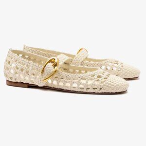 Larroude Cream Flats with Gold Buckle